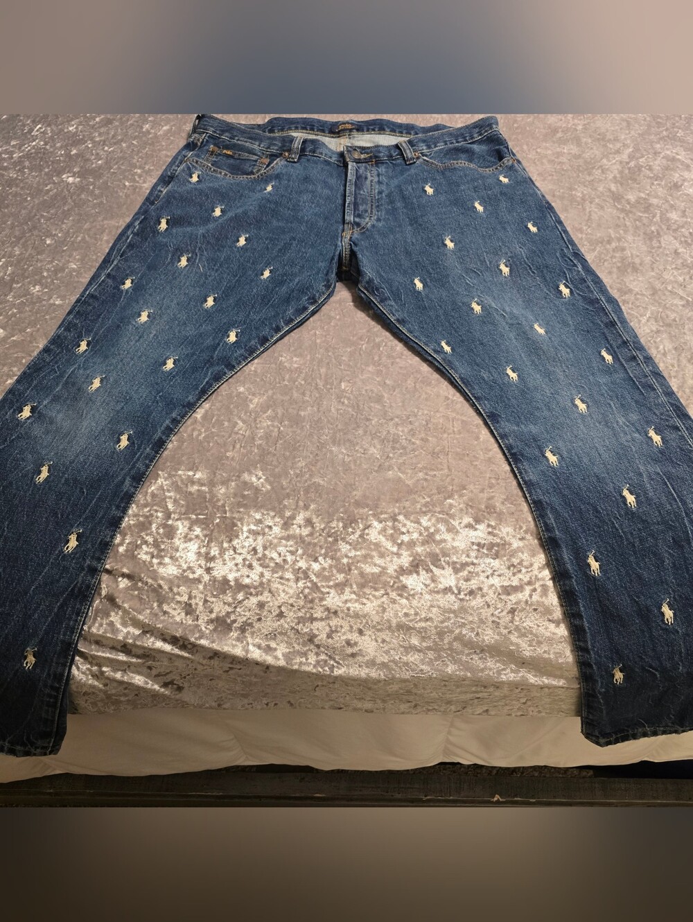 Ralph Lauren Navy Blue Embroidered Polo Logo Jeans